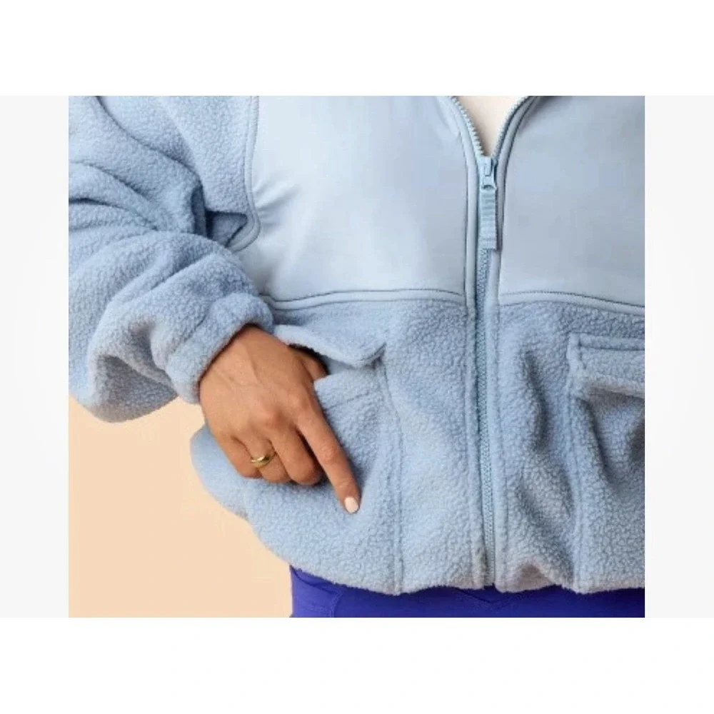 Blogilates Women's Bonfire Fleece Jacket -‎ Light Blue Size XS- BRAND NEW W TAGS